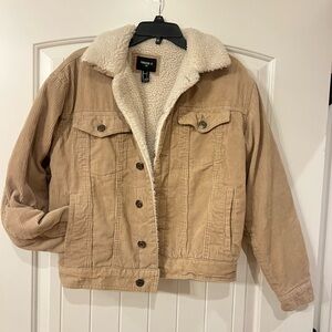 Size S/M Forever 21- fleece lined corduroy snap up coat- like new (men's small )